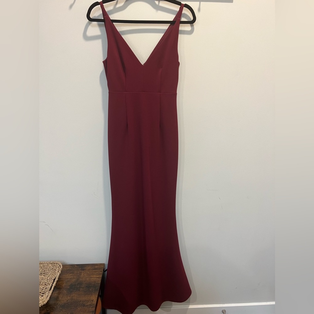 Lulus Melora Wine Red V Neck Mermaid Maxi Dress XS - Picture 11 of 16